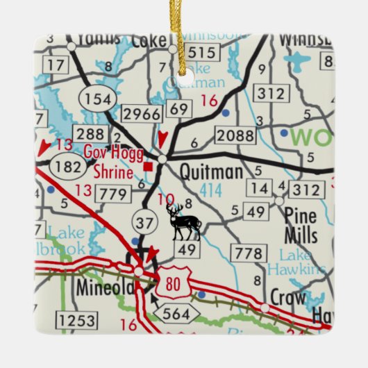 Quitman TX Road Map Keramikornament (Vorderseite)