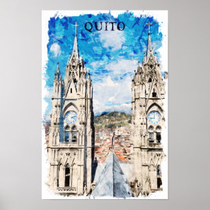 Quito Ecuador Watercolor Vintage Reise Poster