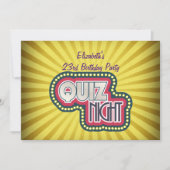 Quiz Night BirthdayTrivia Party Gelber Sonnenbrand Einladung (Vorderseite)