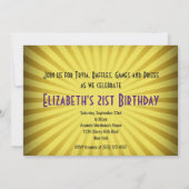 Quiz Night BirthdayTrivia Party über Gelbe Sonnens Einladung (Rückseite)