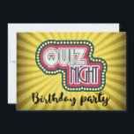 Quiz Night BirthdayTrivia Party über Gelbe Sonnens Einladung<br><div class="desc">Quiz Nachttrivia Party Geburtstagseinladung. Mit großer mutiger Typografie umgeben von Wandleuchten. Der Hintergrund ist ein gelber Ausbruch von Sonnenstrahlen.</div>