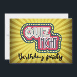 Quiz Night BirthdayTrivia Party über Gelbe Sonnens Einladung<br><div class="desc">Quiz Nachttrivia Party Geburtstagseinladung. Mit großer mutiger Typografie umgeben von Wandleuchten. Der Hintergrund ist ein gelber Ausbruch von Sonnenstrahlen.</div>