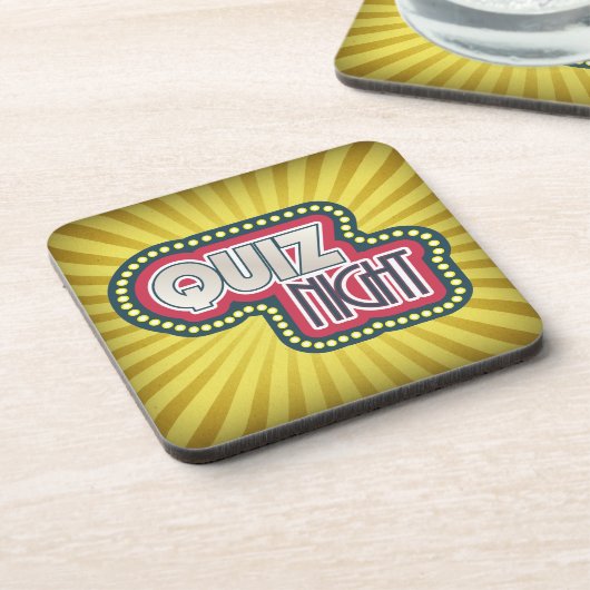 Quiz Night Trivia Party Gelber Sonnenbrand Getränkeuntersetzer (Linke Seite)