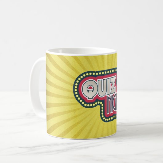 Quiz Night Trivia Party Gelber Sonnenbrand Kaffeetasse (Vorderseite Links)