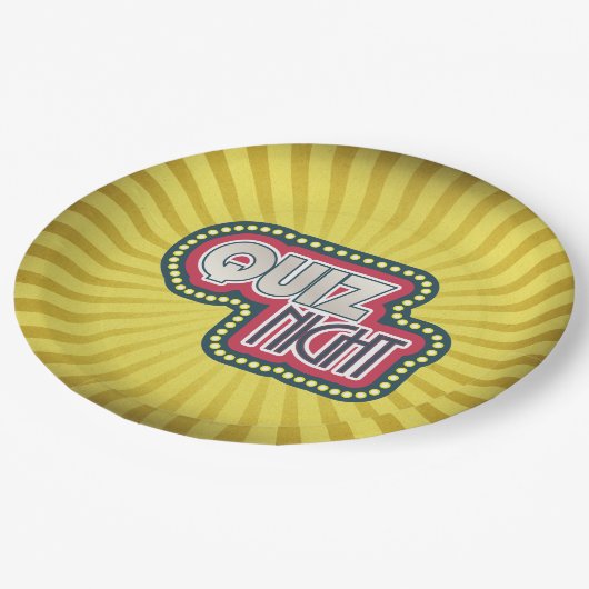 Quiz Night Trivia Party Gelber Sonnenbrand Pappteller (Schrägansicht)