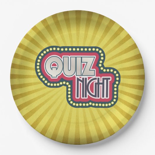 Quiz Night Trivia Party Gelber Sonnenbrand Pappteller (Vorderseite)