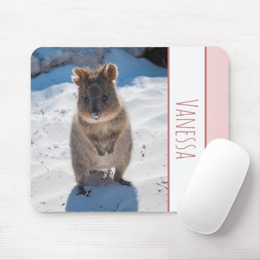 Quokka am Strand, Pink Girls Personalisiert Mousepad (Mit Mouse)