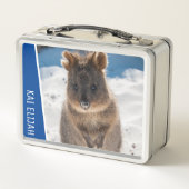 Quokka Cute Animal on the Beach Australia Blue Metall Brotdose (Rückseite)