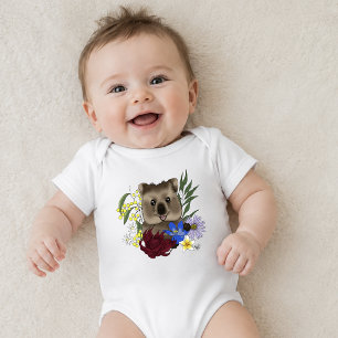 Quokka Glücklich Australien Floral Blau Baby Strampler