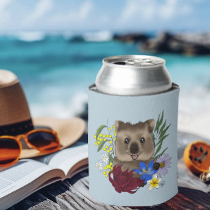 Quokka Glücklich Australien Floral Blau Dosenkühler