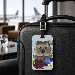 Quokka Glücklich Australien Floral Blau Gepäckanhänger