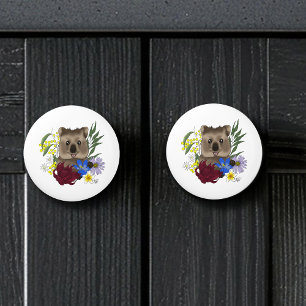 Quokka Glücklich Australien Floral Blau Keramikknauf