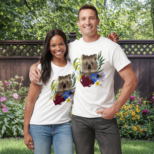 Quokka Glücklich Australien Floral Blau T-Shirt