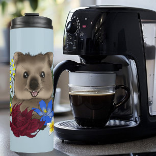 Quokka Glücklich Australien Floral Blau Thermosbecher