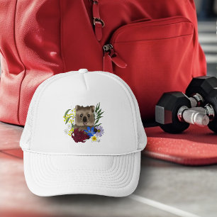 Quokka Glücklich Australien Floral Blau Truckerkappe
