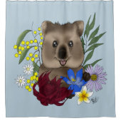 Quokka Happy Australia Floral Blue Duschvorhang (Vorderseite)