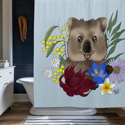 Quokka Happy Australia Floral Blue Duschvorhang