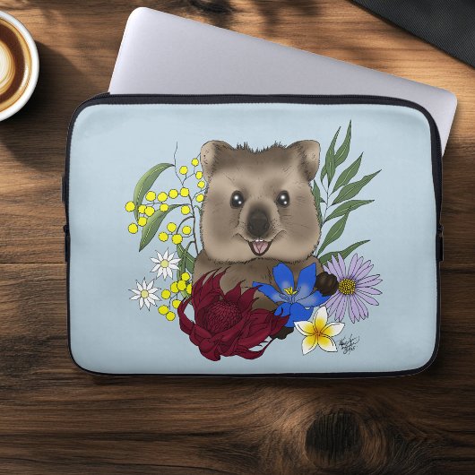 Quokka Happy Australia Floral Blue Laptopschutzhülle