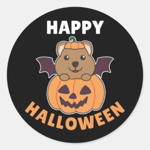 Quokka Happy Halloween Pumpkin Bat Kostüm Classic Runder Aufkleber
