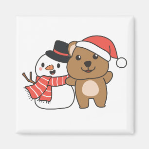 Quokka mit Schneemann im Winter im Weihnachtsmagne Magnet