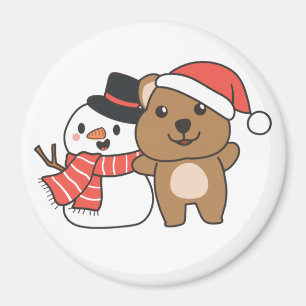Quokka mit Schneemann im Winter im Weihnachtsmagne Magnet