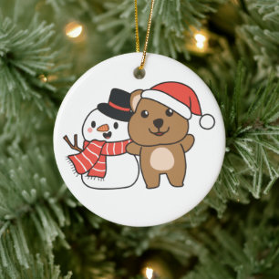 Quokka mit Schneemann im Winter zu Weihnachten Ker Keramik Ornament