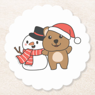 Quokka mit Schneemann im Winter zu Weihnachten Untersetzer