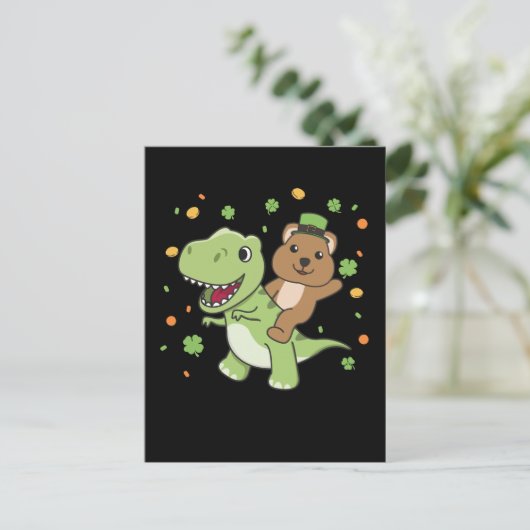 Quokka mit T-rex St. Patrick's Day Irland Postca Postkarte (Stehend Vorderseite)