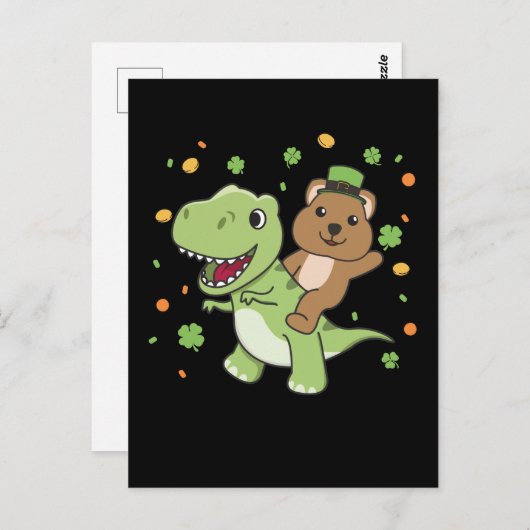 Quokka mit T-rex St. Patrick's Day Irland Postca Postkarte (Vorne/Hinten)