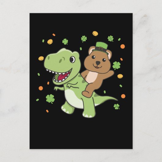 Quokka mit T-rex St. Patrick's Day Irland Postca Postkarte (Vorderseite)