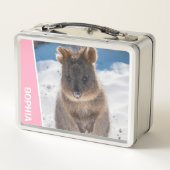 Quokka on the Beach Australia, Pink Accent Girls Metall Brotdose (Rückseite)