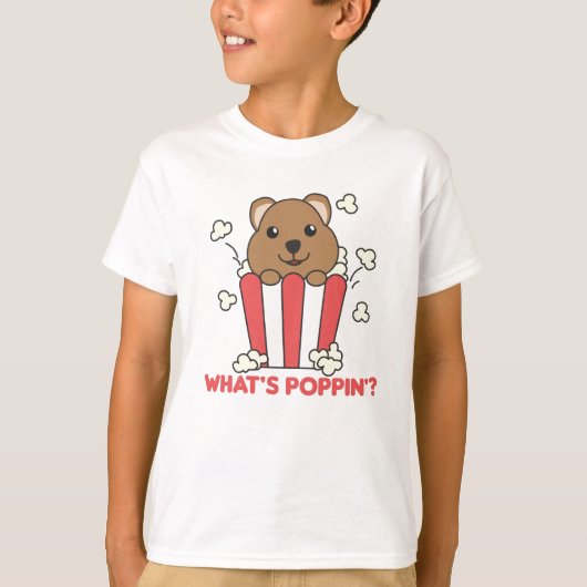 Quokka Popcorn Whats Poppin Funny T-Shirt (Vorderseite)
