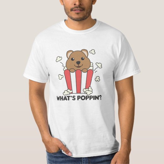 Quokka Popcorn Whats Poppin Funny T-Shirt (Vorderseite)