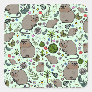 Quokkas in Grün Quadratischer Aufkleber