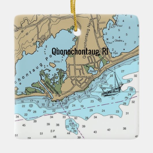 Quonochontaug Rhode Island Chart Keramikornament (Vorderseite)