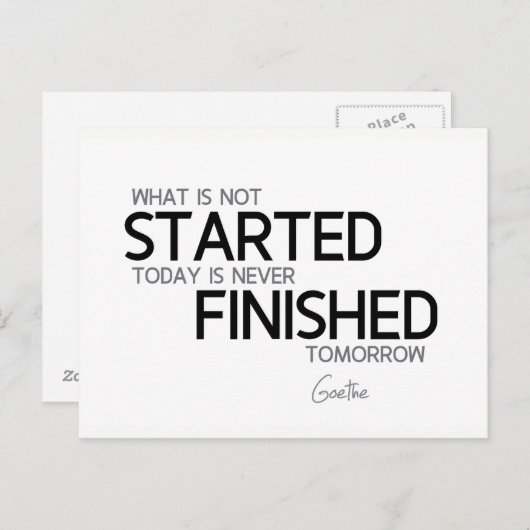 QUOTEN: Goethe: Heute gestartet, morgen fertig Postkarte (Vorne/Hinten)