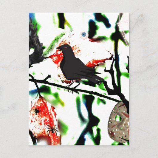 Quoth the Raven Nevermore, Halloween Collage Postkarte (Vorderseite)