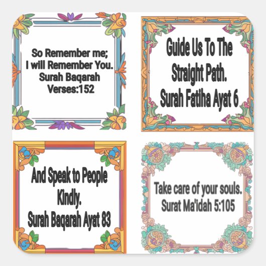 Quran Verse mit Blume Square Frame 4 Pack-Stick Quadratischer Aufkleber (Vorderseite)