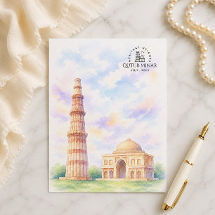 Qutub Minar Delhi, Indien Berühmtes Wahrzeichen Feiertagspostkarte