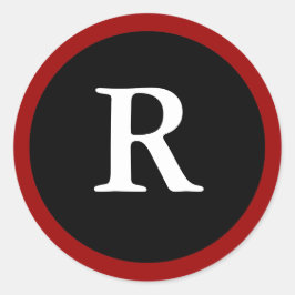 R: Anfänglicher R-Buchstaben R, rot, weiß und schw Runder Aufkleber