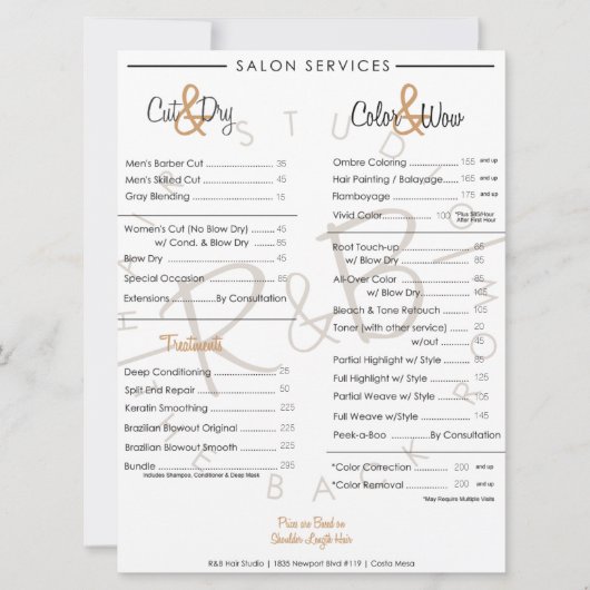 R&B Gold Graphic Service Menu (Vorderseite)
