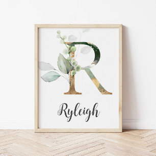 R Buchstabe Monogramm Grünpflanzen Kinderzimmer Na Poster