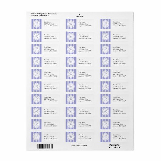 R Candy Striper Monogram Address Labels (Lila) (Vorne)
