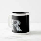 "R" Diamant Bling auf schwarzer Tasse (Vorderseite Links)