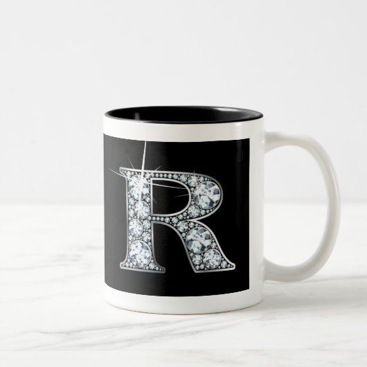 "R" Diamant Bling auf schwarzer Tasse (Rechts)
