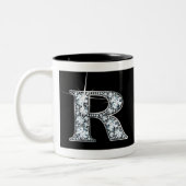 "R" Diamant Bling auf schwarzer Tasse (Links)
