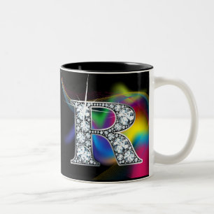"R" Diamantblende auf Rainbow Swirl-Tasse Zweifarbige Tasse