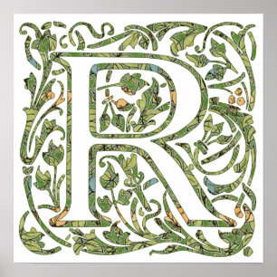 R Floral Monogramm Poster