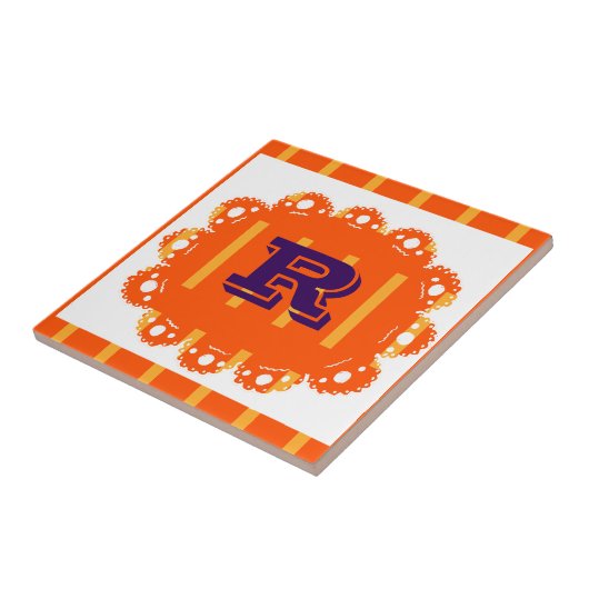 R für Retro, anpassbar orange Fliese (Seite)