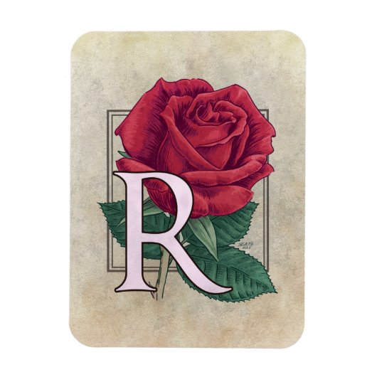 R für Rose Blume Monogramm Magnet (Vertikal)